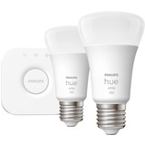 Philips Hue White Starter-Kit E27, LED-Lampe zwei Lampen, eine Hue-Bridge, ersetzt 75 Watt