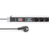 Digitus 19" Steckdosenleiste mit Aluminiumprofil, 5-fach, 1HE schwarz/aluminium, 2 Meter Kabel, Schalter, Überspannungsschutz, Netzfilter, Stecker Typ-C