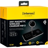 Intenso 3in1 Magnetic Wireless Charging Stand MB13, Ladestation schwarz, für iPhones mit MagSafe, TWS und Watch, PD3.0, Quick Charge 3.0