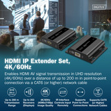 Digitus 4K Video Extender USB-C > HDMI, 200 Meter, HDMI Verlängerung schwarz, Sendeeinheit + Empfängereinheit