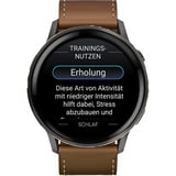Garmin Venu 4 - 45 mm, Smartwatch schwarz/schiefergrau, Leder-Armband in braun