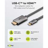 goobay USB Textil-Adapterkabel, USB-C Stecker > HDMI Stecker, 4K / 60Hz schwarz/silber, 1 Meter
