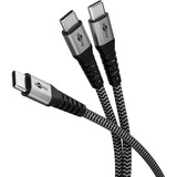 goobay USB 2.0 Kabel, USB-C Stecker > USB-C Stecker schwarz/grau, 1,5 Meter, Laden mit bis zu 60 Watt PD, Textilkabel mit Metallsteckern