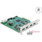 DeLOCK PCI-E x4 Karte zu 4 x USB-A 5 Gbps Dual Channel, Schnittstellenkarte 