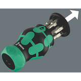 Wera Kraftform Kompakt Stubby Magazin RA 4, Bit-Satz schwarz/grün, 6-teilig, 1/4", mit Ratschenfunktion