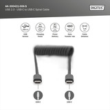 Digitus USB 2.0 Spiralkabel USB-C > USB-C schwarz, 1 Meter, PD, Laden mit bis zu 60 Watt