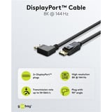 goobay Kabel DisplayPort Stecker 90° > DisplayPort Stecker, 8K / 144Hz schwarz, 1 Meter, 1 Stecker 90° seitlich abgewinkelt, 54 Gbit/s, DisplayPort 2.0 / 2.1