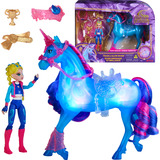 Spin Master Unicorn Academy - Train and Glow River mit Isabel Set, Spielfigur mit Leuchtfunktion und Trainingszubehör 