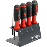 Wiha Schraubendreher mit Bithalter SoftFinish, 1/4" schwarz/rot, mit Ratschenfunktion