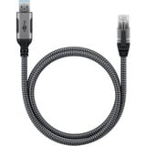 goobay Ethernet-Kabel USB-A 3.2 Gen1 Stecker > RJ-45 Stecker, LAN-Adapter schwarz/silber, 2 Meter, geflochtener Textilmantel