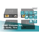 Digitus HDMI Extender Set 4K/60Hz, 70 Meter, HDMI Verlängerung schwarz, Sendeeinheit + Empfängereinheit