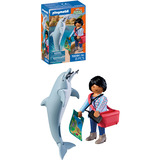 PLAYMOBIL 72091 Animals & Friends Zoo: Delfin und Besucherin, Konstruktionsspielzeug 