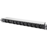 Digitus Steckdosenleiste 19" PDU mit Aluminiumprofil, 10-fach, 8x C13, 2x C19 schwarz/aluminium, 2 Meter Kabel, 1 HE, 1-phasig 16A, Kaltgerätestecker C20