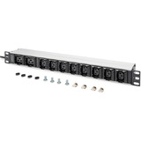 Digitus Steckdosenleiste 19" PDU mit Aluminiumprofil, 10-fach, 8x C13, 2x C19 schwarz/aluminium, 2 Meter Kabel, 1 HE, 1-phasig 16A, Kaltgerätestecker C20