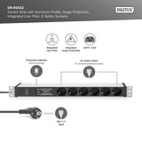 Digitus 19" Steckdosenleiste mit Aluminiumprofil, 6-fach, 1HE schwarz/aluminium, 2 Meter Kabel, Überspannungsschutz, Netzfilter, Stecker Typ-C
