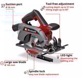 EINHELL Power X-Change Akku-Handkreissäge TE-CS 18/165-2 Li - Solo, 18Volt rot/schwarz, ohne Akku und Ladegerät