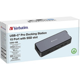 Verbatim USB-C Pro Docking Station mit SSD Steckplatz, Dockingstation aluminium/schwarz, HDMI, DP, RJ-45, USB-A, USB-C, SD, microSD, Audio