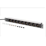 Digitus Steckdosenleiste 19" PDU mit Aluminiumprofil, 9-fach, Vorsicherung schwarz/aluminium, 2 Meter Kabel, 1 HE, 10A, Kaltgerätestecker C14