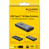 DeLOCK USB-C 40 Gbps für M.2 NVMe PCLe SSD mit Lüfter, Laufwerksgehäuse grau/schwarz, werkzeugfrei