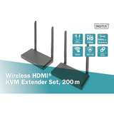 Digitus Wireless HDMI KVM Extender Set, HDMI Verlängerung schwarz, 200 m