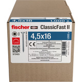 fischer Spanplattenschraube ClassicFast II 4,5x16 Senkkopf TX 1000 Stück, mit Vollgewinde, verzinkt