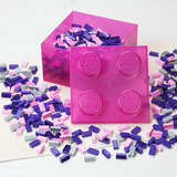 Room Copenhagen LEGO Storage Brick 4 Top Lid Glitter , Aufbewahrungsbox pink/transparent