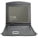 Digitus Modulare HD LCD KVM Konsole mit 19" TFT 8 Port Cat 5, KVM-Switch schwarz, deutsches Tastaturlayout, 8 Port Cat 5 KVM-Switch, Touchpad