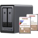 UGREEN DXP2800 Bundle mit 2x Toshiba N300 4 TB (MN10ADA400ES), NAS grau/schwarz