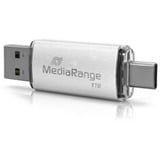 MediaRange Kombo-Speicherstick 1 TB, USB-Stick silber/transparent, USB-A 3.2 Gen 1, USB-C 3.2 Gen 1