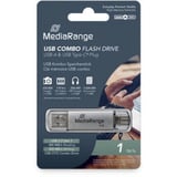 MediaRange Kombo-Speicherstick 1 TB, USB-Stick silber/transparent, USB-A 3.2 Gen 1, USB-C 3.2 Gen 1