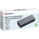Verbatim USB-C Pro Docking Station 15 in 1 inkl. 256 GB SSD, Dockingstation aluminium/schwarz, HDMI, DP, RJ-45, USB-A, USB-C, SD, microSD, Audio