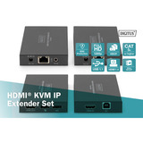 Digitus HDMI KVM IP Extender Set, 150 Meter, HDMI Verlängerung schwarz, Sendeeinheit + Empfängereinheit