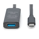 Digitus Aktives USB 3.2 Gen 1 Verlängerungskabel, USB-C Stecker > USB-A Buchse schwarz, 10 Meter, Repeater Kabel