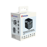 Verbatim Universal-Reiseadapter UTA-03, Reisestecker schwarz/silber, 2x USB-A, 3x USB-C