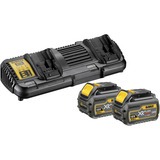 DEWALT XR FLEXVOLT Akku Starterkit DCB132T2, inkl. 2x Akku 54Volt 2Ah, Set gelb/schwarz, 54Volt 2Ah oder 18Volt 6Ah, Doppel-Schnellladegerät DCB132