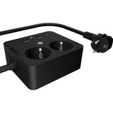 ICY BOX Steckdosenleiste IB-MPS2220B-CH, 2-fach, 3x USB schwarz, 1,9 Meter Kabel, Schalter