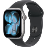 Apple Watch Series 11, Smartwatch grau, Aluminium, 42 mm, Sportarmband schwarz M/L, Cellular