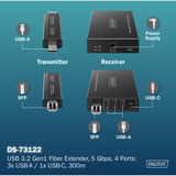 Digitus USB 3.2 Gen1 Fiber Extender, 5Gbps, 4 Ports, 300 Meter, USB-Extender schwarz, 3x USB-A, 1x USB-C