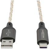 Ansmann USB-A auf USB Typ-C Kabel schwarz/transparent, 1 Meter, mit LED 