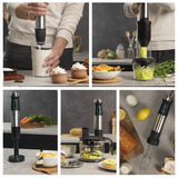 Cecotec Stabmixer Power TitanBlack 1500 XL, mit Zubehörset edelstahl/schwarz, 1.500 Watt, mit Zerkleinerer, Spiralschneider, Kartoffelstampfer, Schneebesen