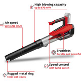 EINHELL Professional Akku-Laubbläser GP-LB 18/200 LI, 18Volt rot/schwarz, 1x Li-Ion-Akku 4,0 Ah Plus, mit Dachrinnen-Reinigungsset