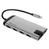 Verbatim USB-C Multiport-Hub, Dockingstation grau, HDMI, USB-A, RJ-45