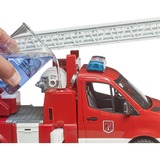 bruder MB Sprinter Feuerwehr mit Light & Sound Modul, Modellfahrzeug rot/weiß, Drehleiter, Pumpe