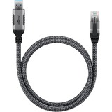 goobay Ethernet-Kabel USB-A 3.2 Gen1 Stecker > RJ-45 Stecker, LAN-Adapter schwarz/silber, 1,5 Meter, geflochtener Textilmantel