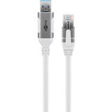 goobay Ethernet-Kabel USB-A 3.2 Gen1 Stecker > RJ-45 Stecker, LAN-Adapter weiß, 3 Meter, geflochtener Textilmantel