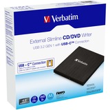 Verbatim Externer Slimline CD-DVD-Brenner, externer DVD-Brenner USB-C 3.2 Gen 1 (5 Gbit/s)