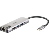 D-Link DUB-M520 USB-C Hub mit Ethernet und Powerdelivery, USB-Hub silber