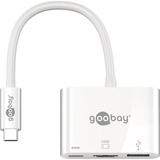 goobay USB 3.2 Gen 1 Multiport-Hub, USB-C Stecker > USB-A + USB-C + HDMI Buchse, Adapter weiß, 15cm, PD, Laden mit bis zu 60 Watt