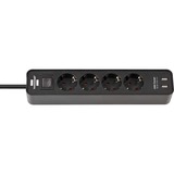 Brennenstuhl Ecolor Steckdosenleiste 4-fach, 2x USB-A schwarz, 1,5 Meter Kabel, USB-A, mit Sicherheitsschalter
