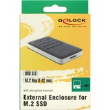 DeLOCK Externes Gehäuse M.2 Key B 42 mm SSD > USB 3.0 Typ Micro-B Buchse, Laufwerksgehäuse grau/schwarz, mit Verschlüsselungsfunktion